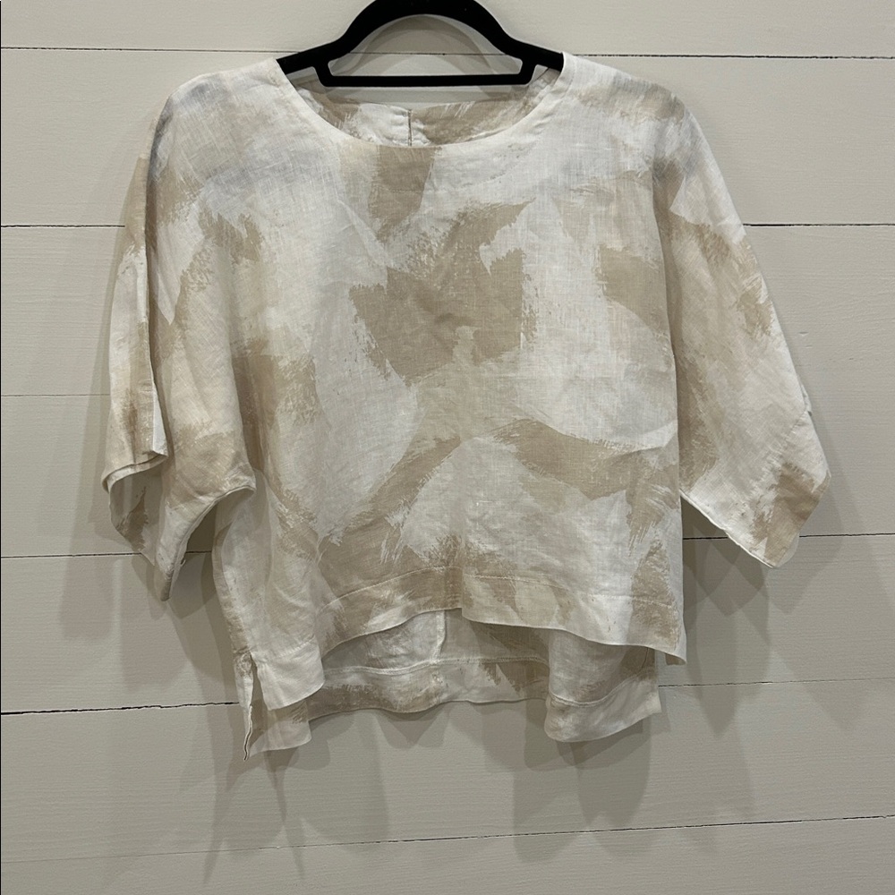 DKNY Beige and Cream Women's Linen Blouse - Picture 2 of 7